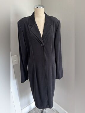 1990s Faux Suede Tall Girl Women’s Black Long Overcoat Button Pockets 14